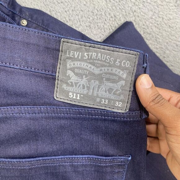 Levis 511 Jeans Mens 33x32 Blue Slim Fit Stretch Denim Pants Stain Flaw Commuter - Picture 8 of 14